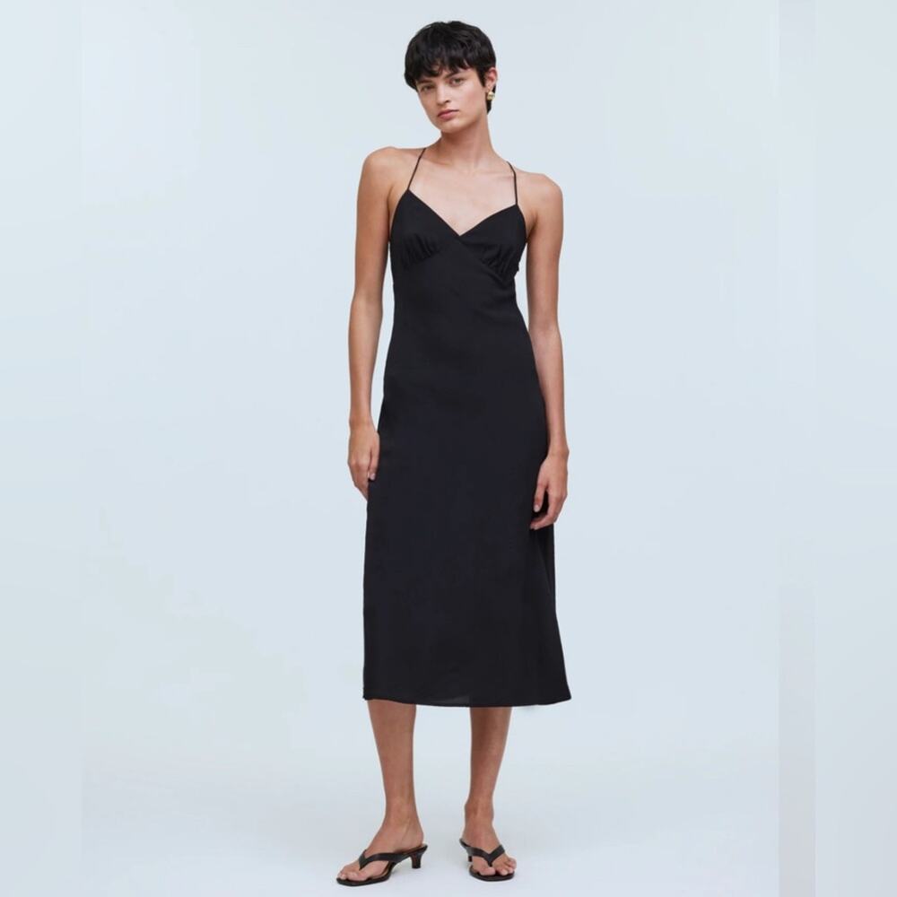 Madewell The Layton Midi Slip Dress Elegant Black Spaghetti Strap Dress size 14